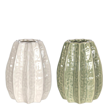 Ideas 4 seasons carambola vaas ø11,5 x h.15 cm 2 ass creme groen keramiek