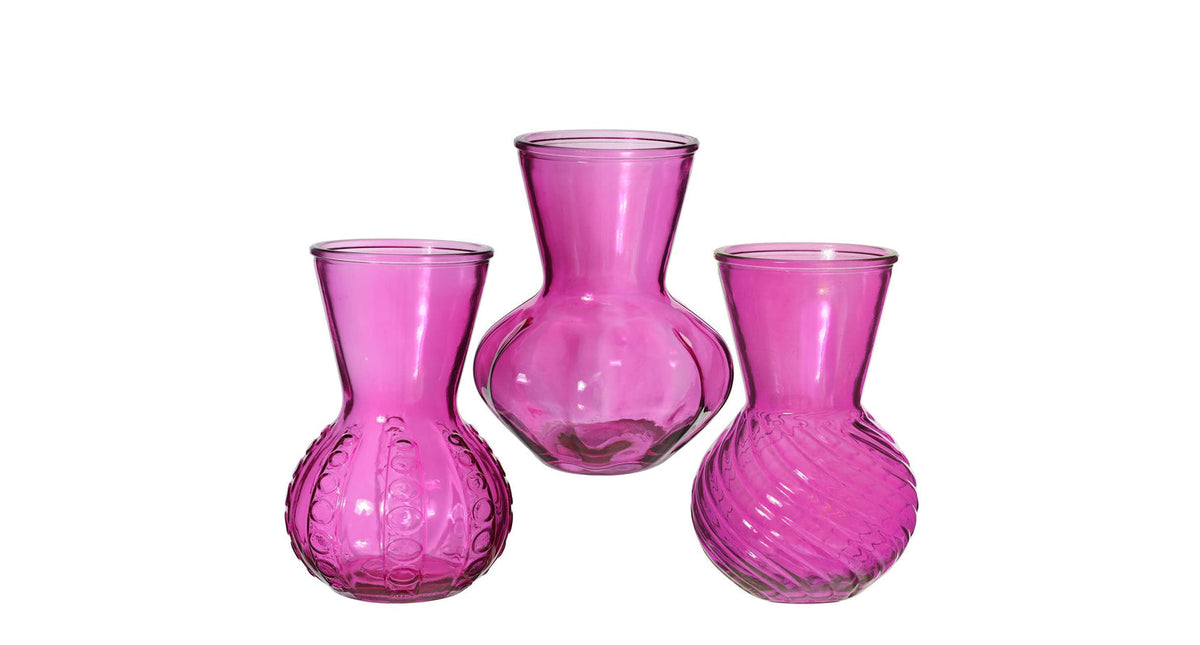 Vaas kristal glas 3 assortie ø13 h.18 cm fuchsia