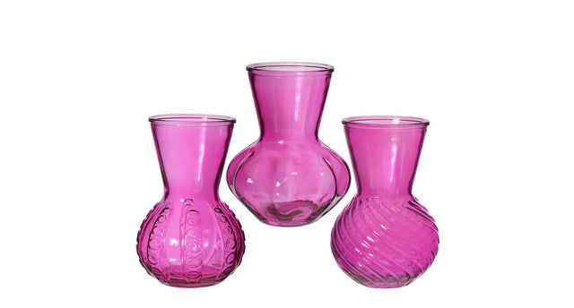 Vaas kristal glas 3 assortie ø13 h.18 cm fuchsia