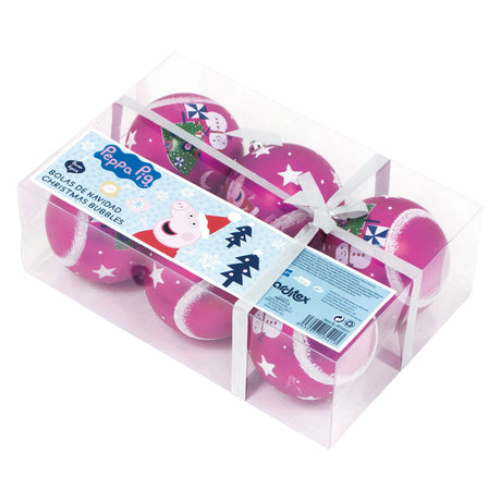 Peppa pig kerstballen 8cm fuchsia - 6st.