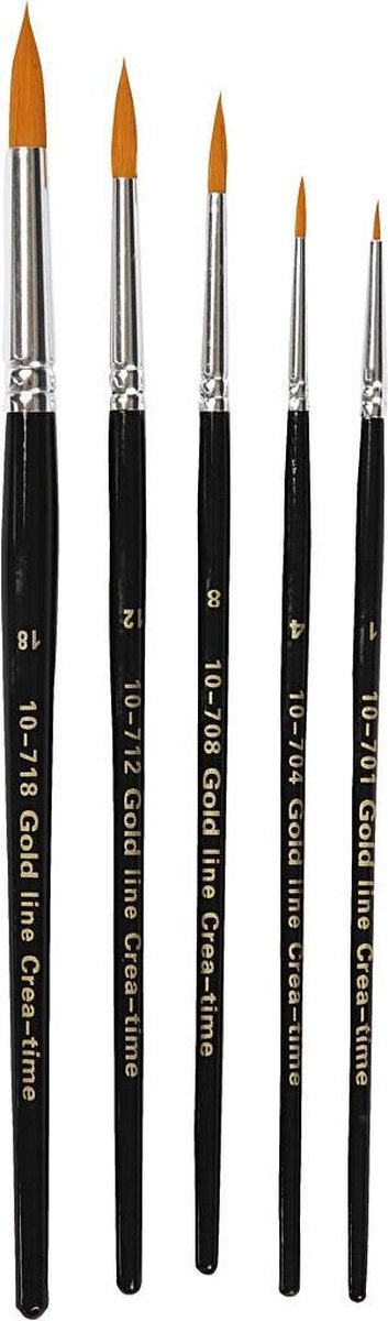 Creativ company gold line penselen, rond, 1-18, b: 2-7 mm, 5 stuk