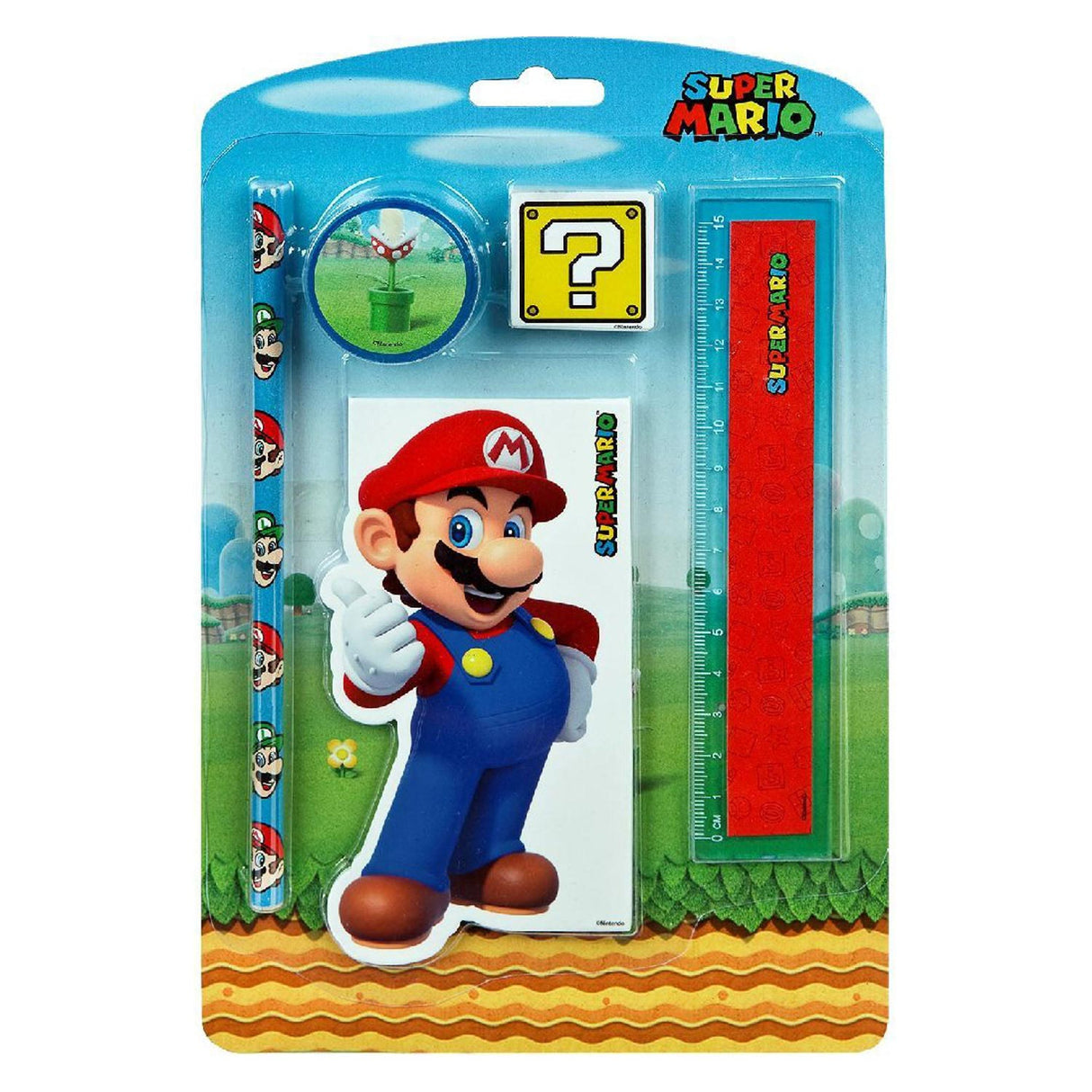 Set de papelería Super Mario de licencia para niños, 5dlg.