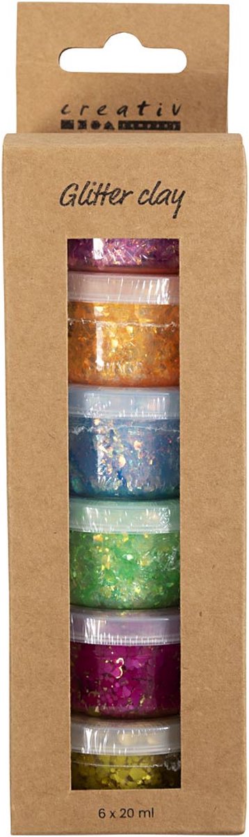 Creativ company glitter clay 6x20 ml basiskleuren