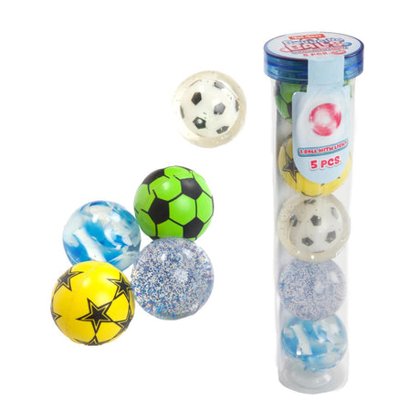 Toi-toys fun stuiterballen in koker 5 stuks (1 met licht) 4 assorti