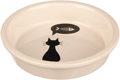 Trixie Food Bowl Ceramic White med Silhouette Cat