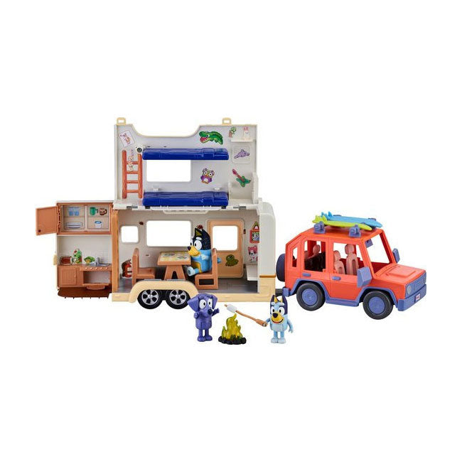 Moose Spillsaachen Bluey 4WD Auto a Camping Abenteuer Deluxe Play Set