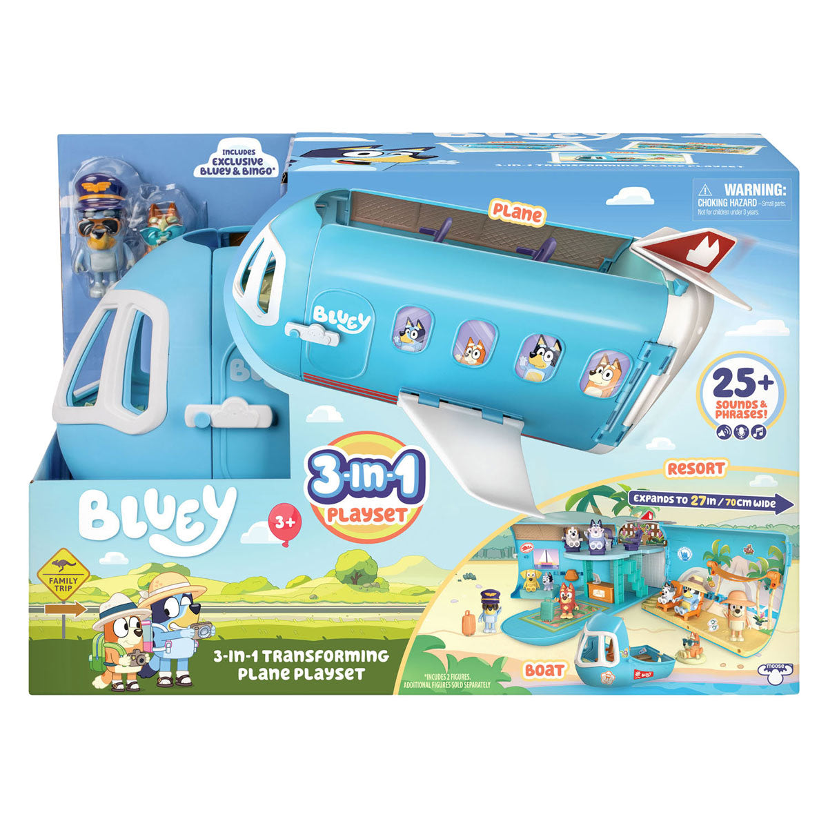Moose toys bluey 3in1 vliegtuig met 2 speelfiguren