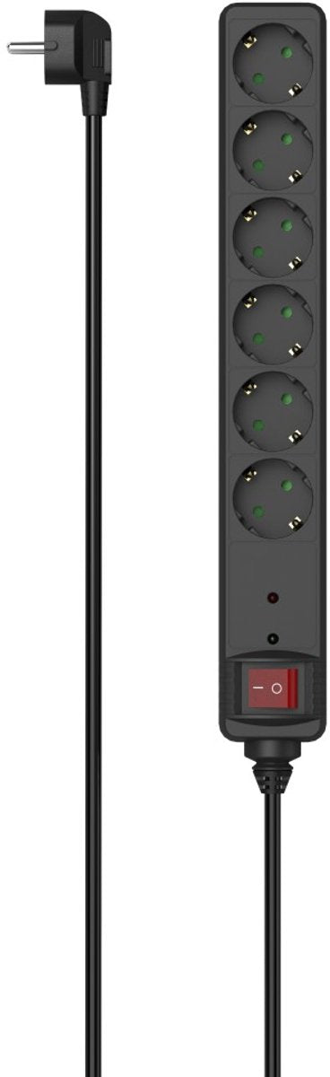 Hama stekkerdoos met schakelaar - 6-voudig - 1,4m kabel - met overspanningsbeveiliging - zwart