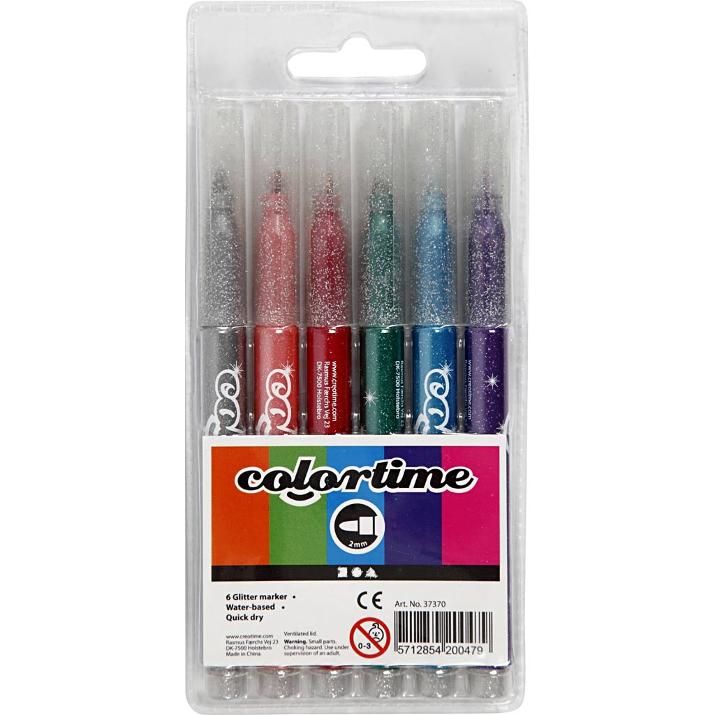 Creativ Company ColorTime glitterstiften lijndikte 2 mm diverse kleuren 6 stuks 1 doos