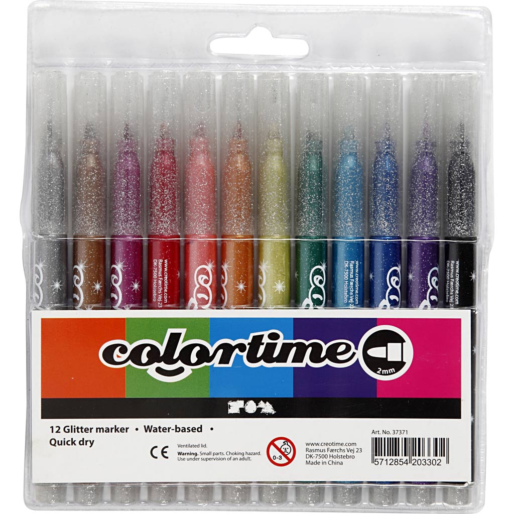 Colortime https: www.cchobby.nl -glitterstiften-lijndikte-2-mm-diverse-kleuren-12-stuk-1-doos