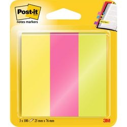 Post-it notes markeerstroken, ft 25 x 76 mm, neon geassorteerde kleuren, blister met 3 x 100 vel