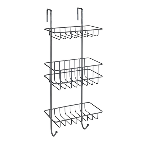 Wenko doucherek revigo 3-laags zwart staal 19x57cm - zonder boren - doucherekje hangend - douchemand - douchecaddy ophangbaar