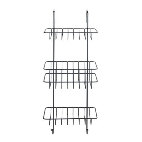 Wenko doucherek revigo 3-laags zwart staal 19x57cm - zonder boren - doucherekje hangend - douchemand - douchecaddy ophangbaar