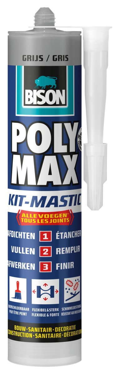 Bison afdichtingskit poly max transparant grijs 280ml