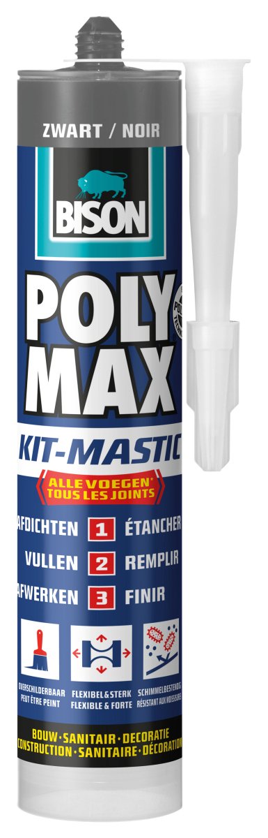 Bison afdichtingskit poly max zwart 280ml
