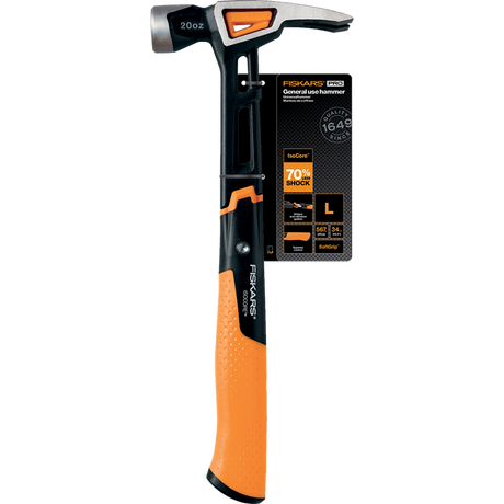 Fiskars isocore - timmermanshamer - l - schokabsorberend - magnetische nagelhouder