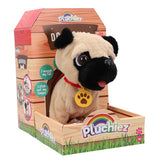 Pluchiez blaffende franse bulldog frankie met uitlaten