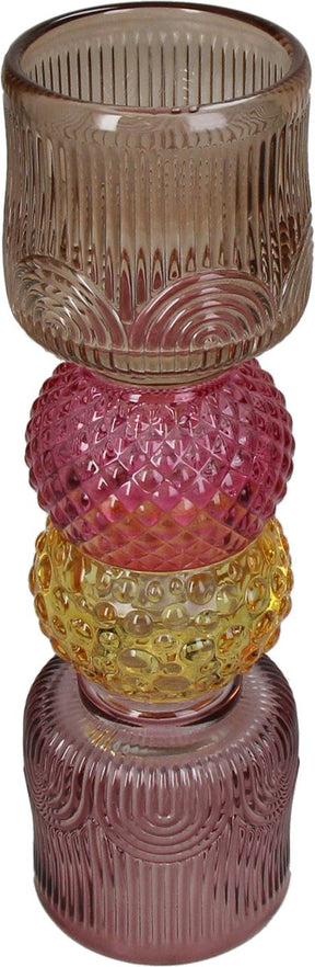 Hd collection kaarsenhouder glas multi 7,5x7,5x23cm
