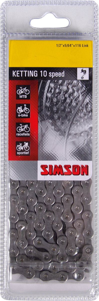 Simson Ketting Derailleur 10 - fietsketting 10-speed, anti-roest coating, 116 schakels, 1 2 X5 64