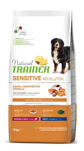 Naturlig trener hund voksen medium maxi sensitiv laks gluten -gratis