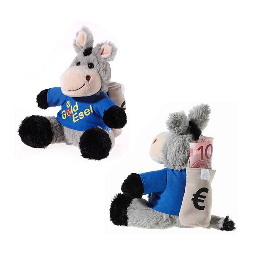 Heunec hug donkey with money backpack