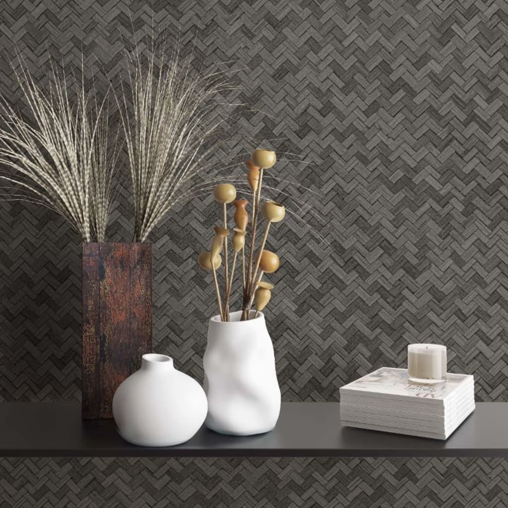 North Wall Noordwand Wallpaper Botanica Rattan Wickerwork Black and Gray