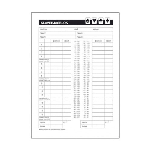 Basic Scoreblok Klaverjassen 5 Block of 50 sheets