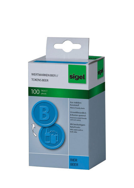Sigel si-wm005 waardemunten kunststof 100 stuks 25mm bier blauw