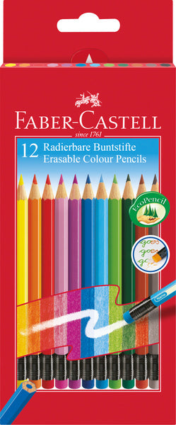 Faber-castell kleurpotloden - met gum - uitgumbaar - 12 stuks - fc-116612