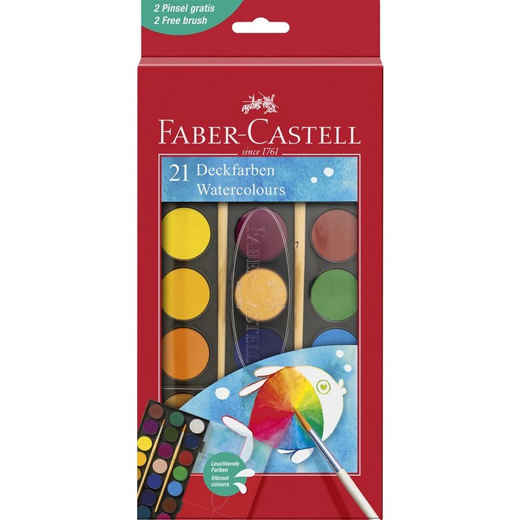 Faber castell faber castell fc-125027 waterverfdoos 21 kleuren + 2 penselen