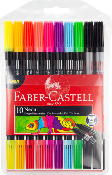 Faber Castell Faber Castell FC-151109 Felt-Tip Pens Duo Neon Colors in Pouch 10 Pieces