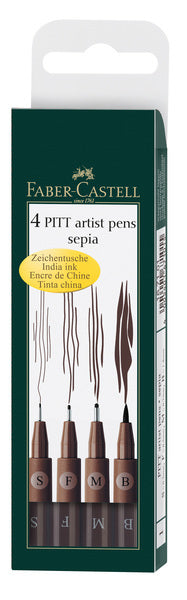 Faber Castell FC-167101 Sign Marker Faber-Castell Pitt Artist Pen 4-Piece Pouch Dark Sepia