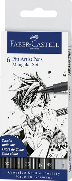 Faber Castell FC-167124 Sign Marker Faber-Castell Pitt Artist Pen Mangaka 6-Piece Penny Black