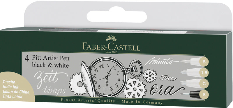 Farb Casetell FC-167151 Zeechnen Pen-Faster-Castell Set Pit Kënschtler Pen schwaarz a wäiss