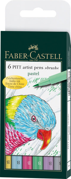 Faber castell fc-167163 tekenstift faber-castell pitt artist pen brush etui a 6 stuks pastel