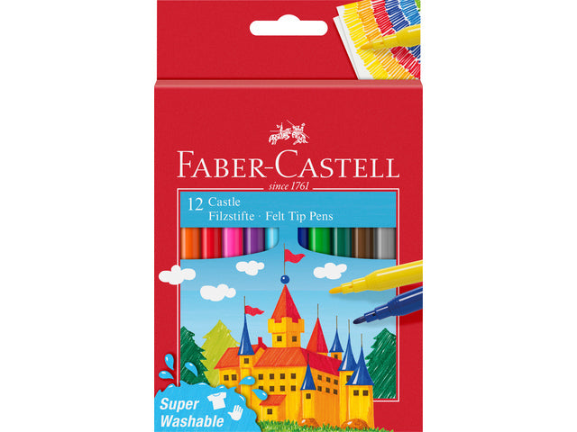 Faber Castell FC-554201 filt-Tip Pen 12 bitar tvättbar kartongpåse