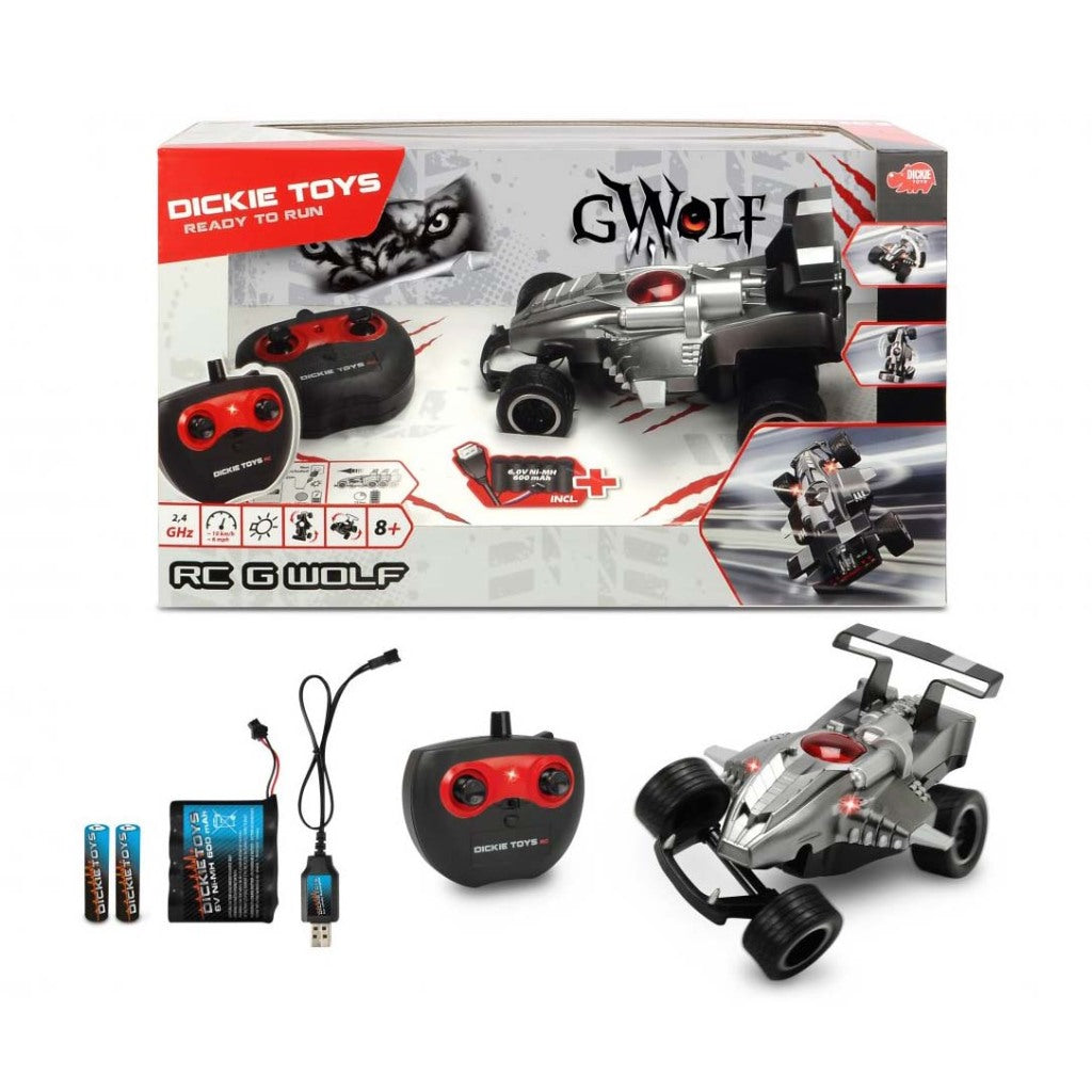 Dickie toys rc g-wolf raceauto + licht zilver zwart