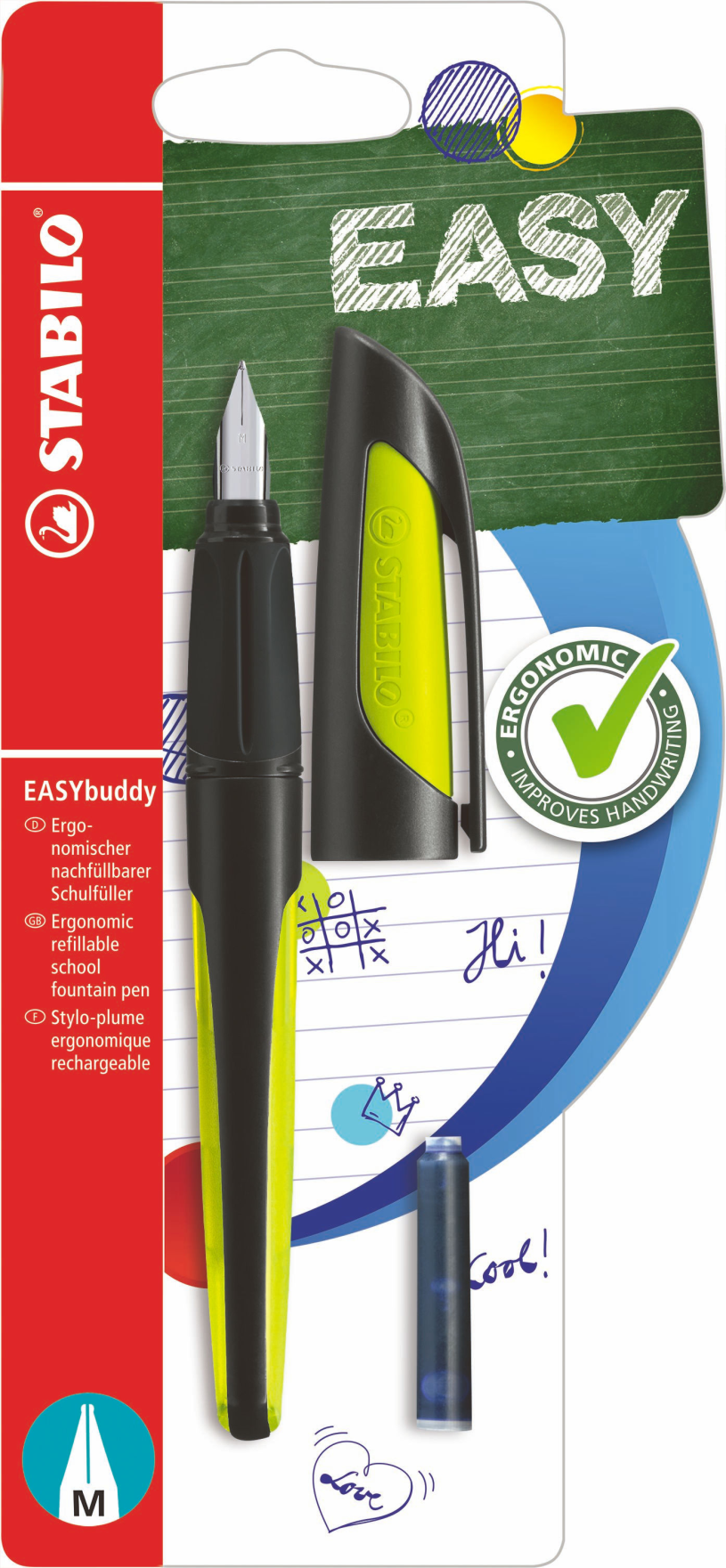 Stabilo easybuddy vulpen m zwart lime blister