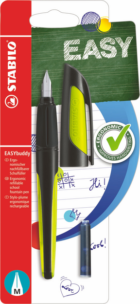 Stabilo easybuddy vulpen m zwart lime blister