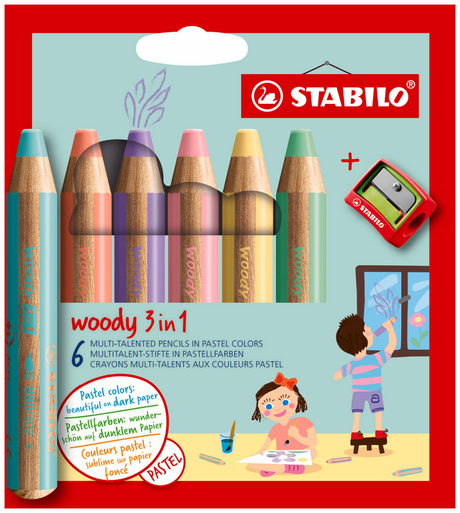 Stabilo woody etui 6 stuks + puntenslijper