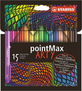 Stabilo pointmax - hardtip fineliner 0,8 mm - arty etui met 15 kleuren