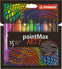 Stabilo pointmax - hardtip fineliner 0,8 mm - arty etui met 15 kleuren