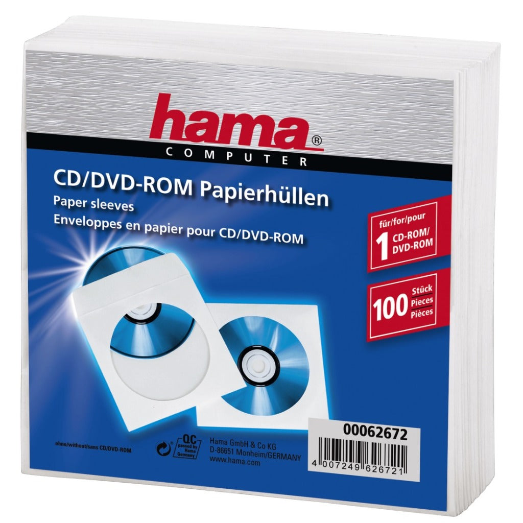 HAMA CD DVD zaščitni rokavi papir belih 100 kosov