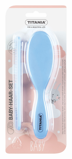 Titania borstel kam set baby roze-blauw-wit