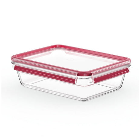 Emsa n1041100 clip and close glazen vershoudbewaarbakje 2l 11.8x6.9 cm 19.7x8 cm rood