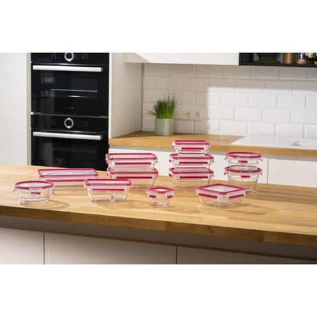 Emsa n1041100 clip and close glazen vershoudbewaarbakje 2l 11.8x6.9 cm 19.7x8 cm rood