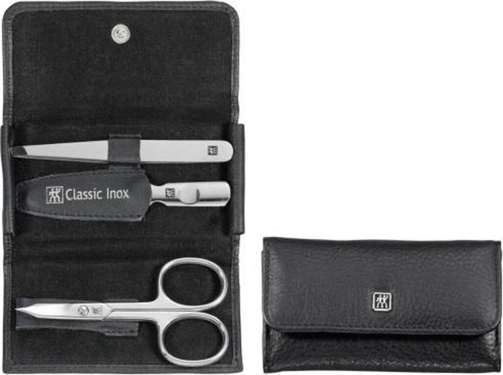 Diversen zwilling classic inox manicure etui 3-delig rundleer zwart