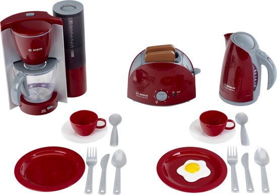 Theo Klein Theo Small Toy Kitchen Beautiful Breakfast avec grille-pain et bouilloire et plus rouge