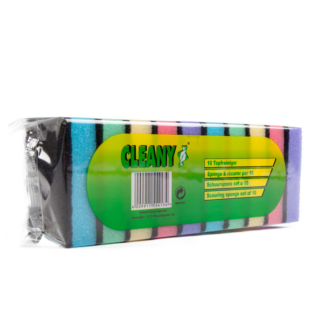 Cleany schuursponsen 10 stuks gem.kleur 90x60x24mm