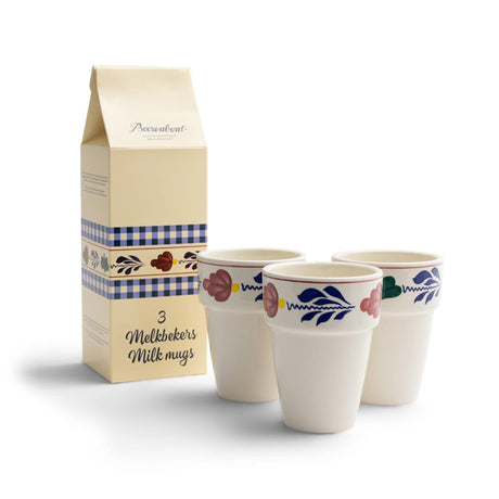 Boerenbont melkbeker sonja set van 3 stk in melkpak verpakking 25cl